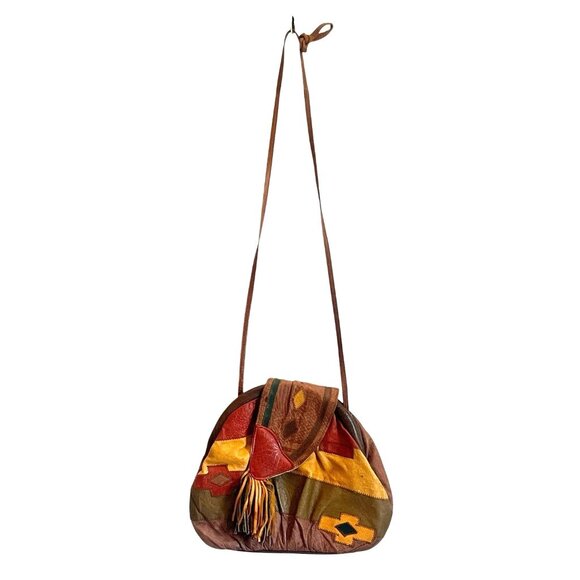 vtg Retro 80's Sereta Multicolor Stitched Patchwork Leather Crossbody Bag - Picture 1 of 8